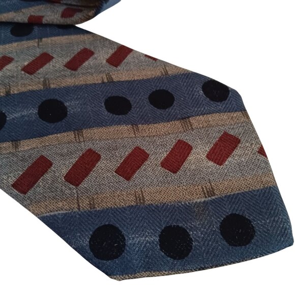 Vintage Dimitrius 100% Silk Mens Tie With Geometric Red & Blue Pattern - Picture 2 of 4